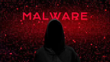 Computer hacker on abstract binary code background. Hacking concept