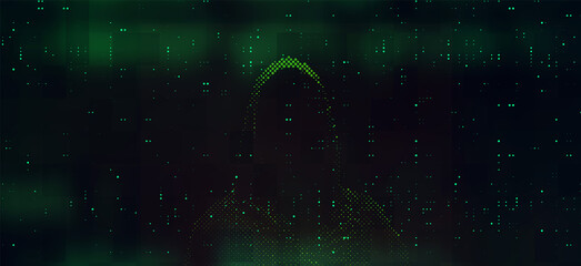 Computer hacker on abstract binary code background. Hacking concept