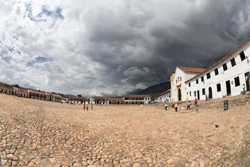 Canvas Print - Church of Our Lady of the Rosary Church in the main plaza of Villa de Leyva, Colombia