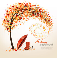 Aufkleber - Autumn background with umbrella and rain boots. Vector.