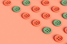 Pink And Green Buttons On Pink Background - Copy Space