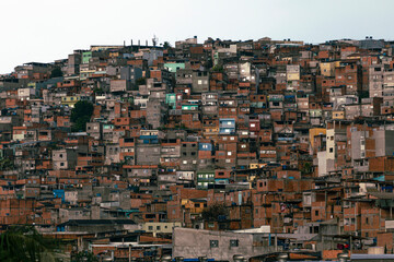 view of shacks in slum or favela in portuguese