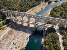 Pont Du Gard From Above, Ancient Bridge Ruin  In France