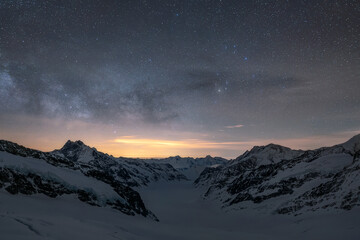 A starry night over the Aletsch glacier