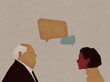 © Valeriya Simantovskaya/Stocksy - a man and a woman communicate with speech bubbles