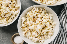 Buttered and salted popcorn overhead