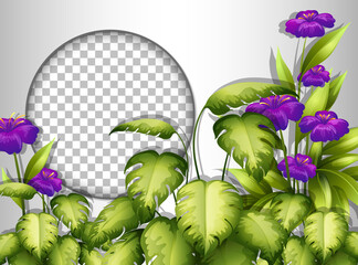 Poster - Round frame transparent with purple flower and leaves template