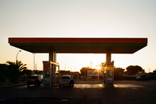 A Minimalist Petrol Station During The Sunset