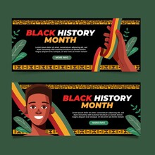 Flat Black History Month Horizontal Banners Set Vector Design Illustration