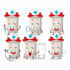 Poster - Doctor profession emoticon with white long gift box cartoon character