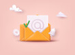 Subscribe to newsletter. Vector illustration for online marketing and business. Open envelope with letter on phone. Sign up to mailing list. 3D Web Vector Illustrations.