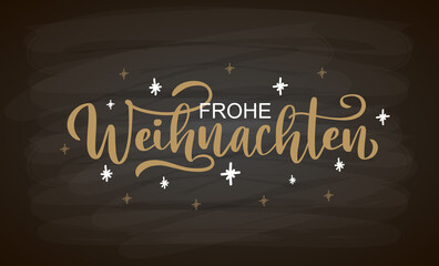 Wall Mural - Hand sketched Frohe Weihnachten card, badge, icon typography. Lettering Frohe Weihnachten for Christmas, New Year greeting card, invitation template, banner, poster. Vector EPS10