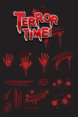 Fototapeta terror time text design with bloody hand prints