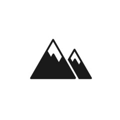 Wall Mural - Isolated black icon of mountain on white background. Silhouette of mountain peaks. Logo flat design. Mountain sport.