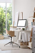 © New Africa - Comfortable workplace with modern computer and stylish furniture in room. Interior design