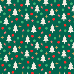 Pine tree and geometric elements seamless pattern for christmas holidays.