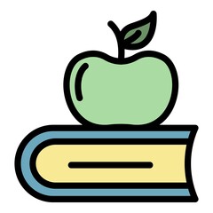 Canvas Print - Apple on book icon. Outline apple on book vector icon color flat isolated