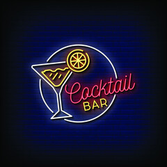 Cocktail Bar Neon Signs Style Text Vector