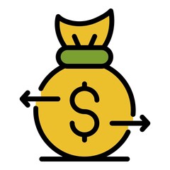 Poster - Money bag transfer icon. Outline money bag transfer vector icon color flat isolated