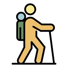 Poster - Hiking family icon. Outline hiking family vector icon color flat isolated