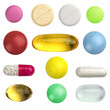 Round pills on white background. Health care concept.