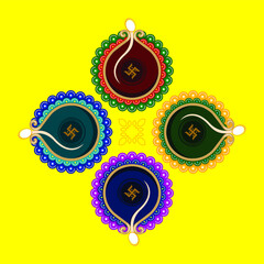 Wall Mural - Set of Colorful Oil Lamps, Top View | Oil Lamp for Indian Festivals | Editable Vector