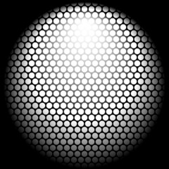 Canvas Print - Abstract Dark Metal Cell Background with Light Effect. Round Dot Cyber Backdrop. Digital Futuristic Techno Wallpaper