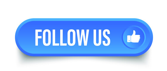 Vector illustration follow us button. Modern round label with thumbs up icon. 
