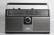 © John Hanson Pye - 1970s-1980s portable AMFM portable stereo with 8 track cassette player. Flat white background