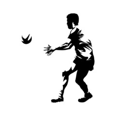 Wall Mural - Rugby player throws ball, isolated vector silhouette, ink drawing, team sport ahtlete