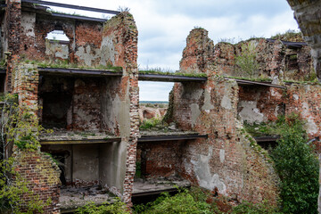 Ruins of St. John's Cathedral in 1828. Monument to the defense of the fortress 1941 -1943 during the Second World War. Oreshek Fortress. Shlisselburg Fortress near the St. Petersburg, Russia. Founded