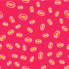 Poster - Line American Football ball icon isolated seamless pattern on red background. Rugby ball icon. Team sport game symbol. Vector