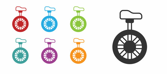 Wall Mural - Black Unicycle or one wheel bicycle icon isolated on white background. Monowheel bicycle. Set icons colorful. Vector