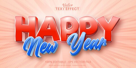 Wall Mural - happy new year text, cartoon style editable text effect