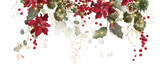 Fototapeta  - Christmas arrangements. Watercolor design for holiday. Berries, gold and herbs