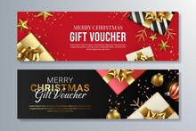 Red And Black Merry Christmas Gift Voucher Design Template
