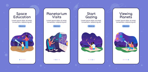 Wall Mural - space and science onboarding mobile app screen flat vector template. walkthrough website 4 steps wit