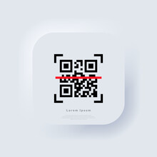 QR Code Scanning. Scan Me. Read Bar Code, Mobility, Generating App, Coding. Recognition Or Reading Qr Code In Flat Style. Neumorphic UI UX White User Interface Web Button. Neumorphism. Vector EPS 10