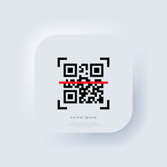 QR code scanning. Scan me. Read bar code, mobility, generating app, coding. Recognition or reading qr code in flat style. Neumorphic UI UX white user interface web button. Neumorphism. Vector EPS 10