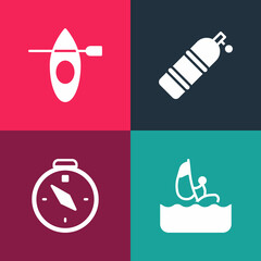 Canvas Print - Set pop art Windsurfing, Compass, Aqualung and Kayak and paddle icon. Vector