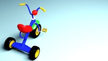 Tricycle Toy On Clean Blue White Background - 3D Rendering Illustration
