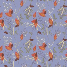 Autumn Leaves Seamless Pattern. Vector Background Image Of Bouquets.