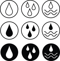 Sticker - Water Drops and Wave Icon Clipart Set - Simple	
