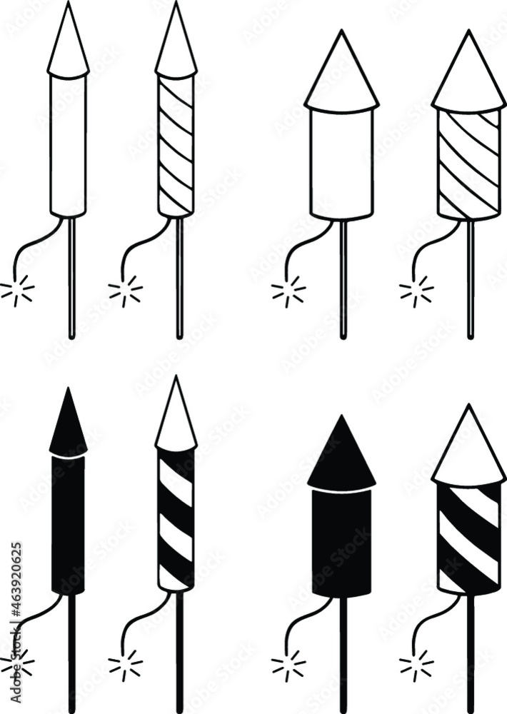 Firework Rocket Clipart Set - Outline and Silhouette