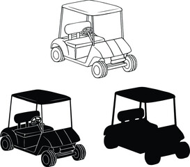 Sticker - Golf Cart Clipart Set - Outline and Silhouette