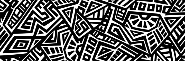 Canvas Print - Unique Geometric Vector Seamless Pattern made in ethnic style. Aztec textile print. African traditional design. Creative boho pattern. Perfect for site backgrounds, wrapping paper and fabric design.