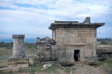 Wall Mural - Roman gladiator tombs found in ancient city ruins of Hierapolis, Pamukkale, Denizli, Turkey