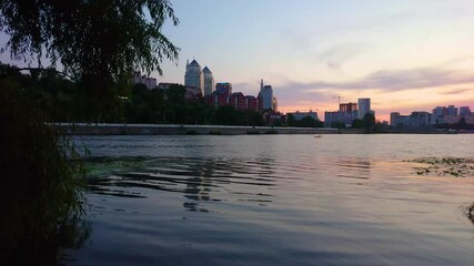 Wall Mural - Panorama of Dnieper River at dusk, Monastyrskyi Island, Dnipro, Ukraine