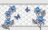 3d wallpaper blue jewelry flowers with butterflies on silk background home decor