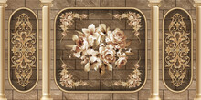 Wallpaper Tableau Of Flowers And Golden Pillars On A Background Of Stones